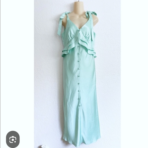 Elegant Mint Green Satin Tie Strap Dress - Picture 1 of 5